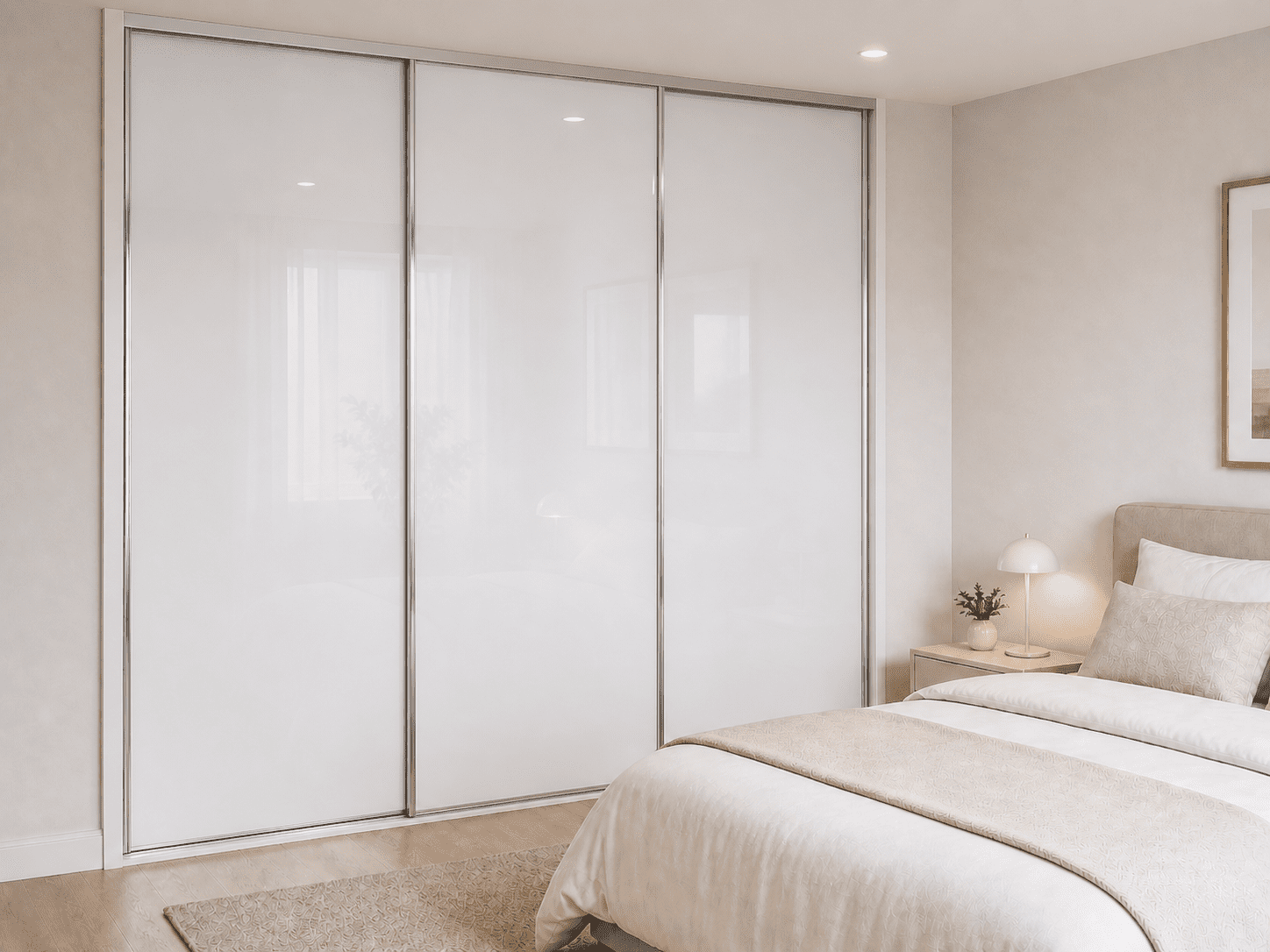 DIY Framed Sliding Wardrobe doors with white glass inserts