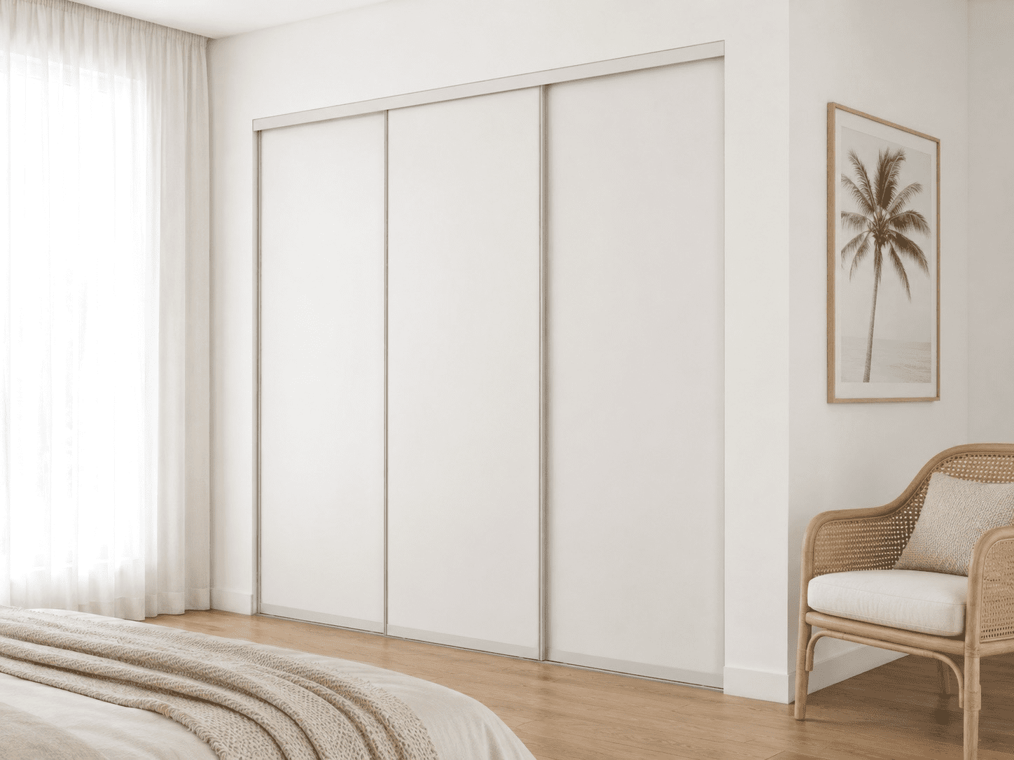 Slimline sliding wardrobe with 3 doors with vinyl inserts — Burleigh Heads