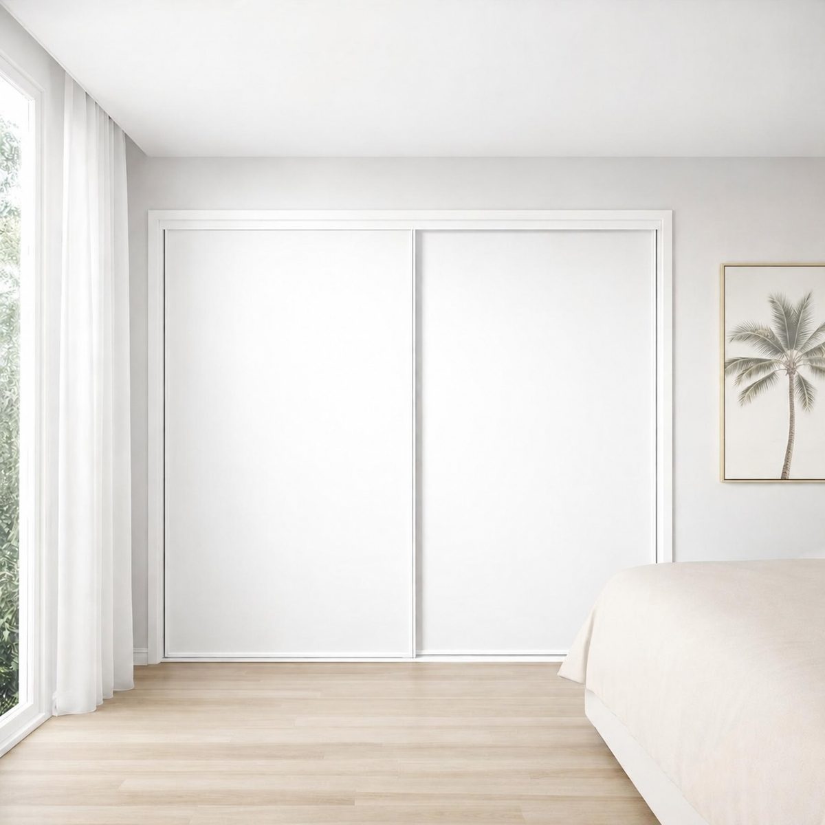 DIY Framed Sliding Wardrobe Doors with white Vinyl inserts
