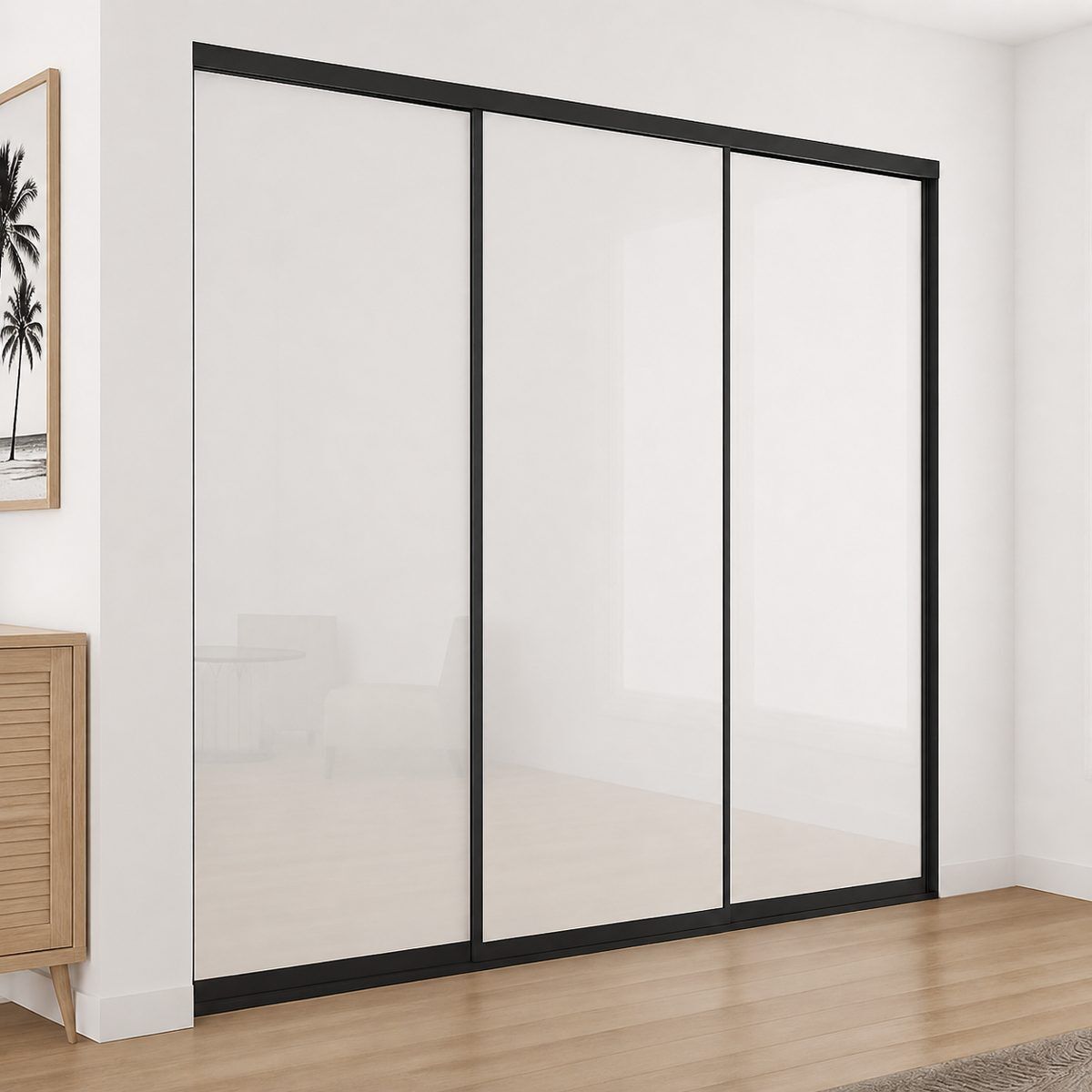 DIY Slimline sliding wardrobe doors with white glass inserts