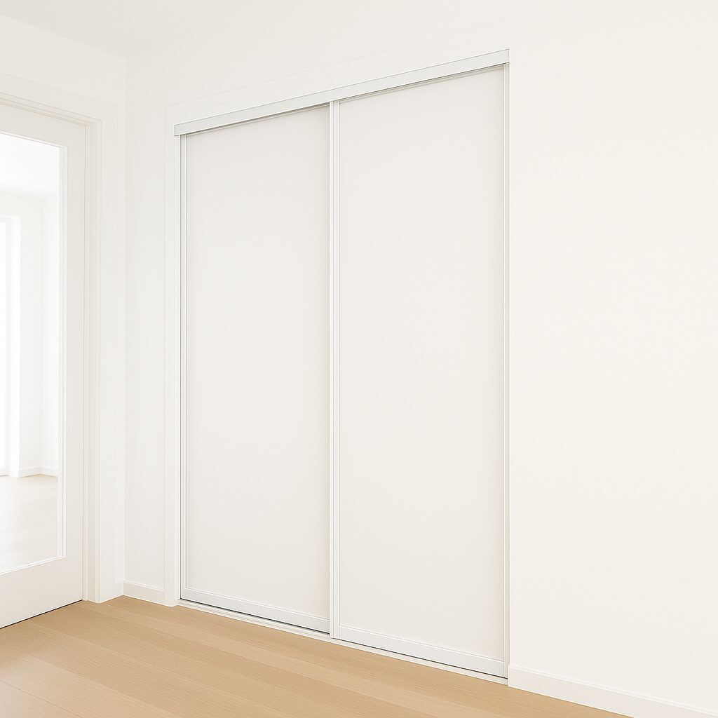 DIY Slimline sliding wardrobe doors with mirror inserts with white vinyl inserts