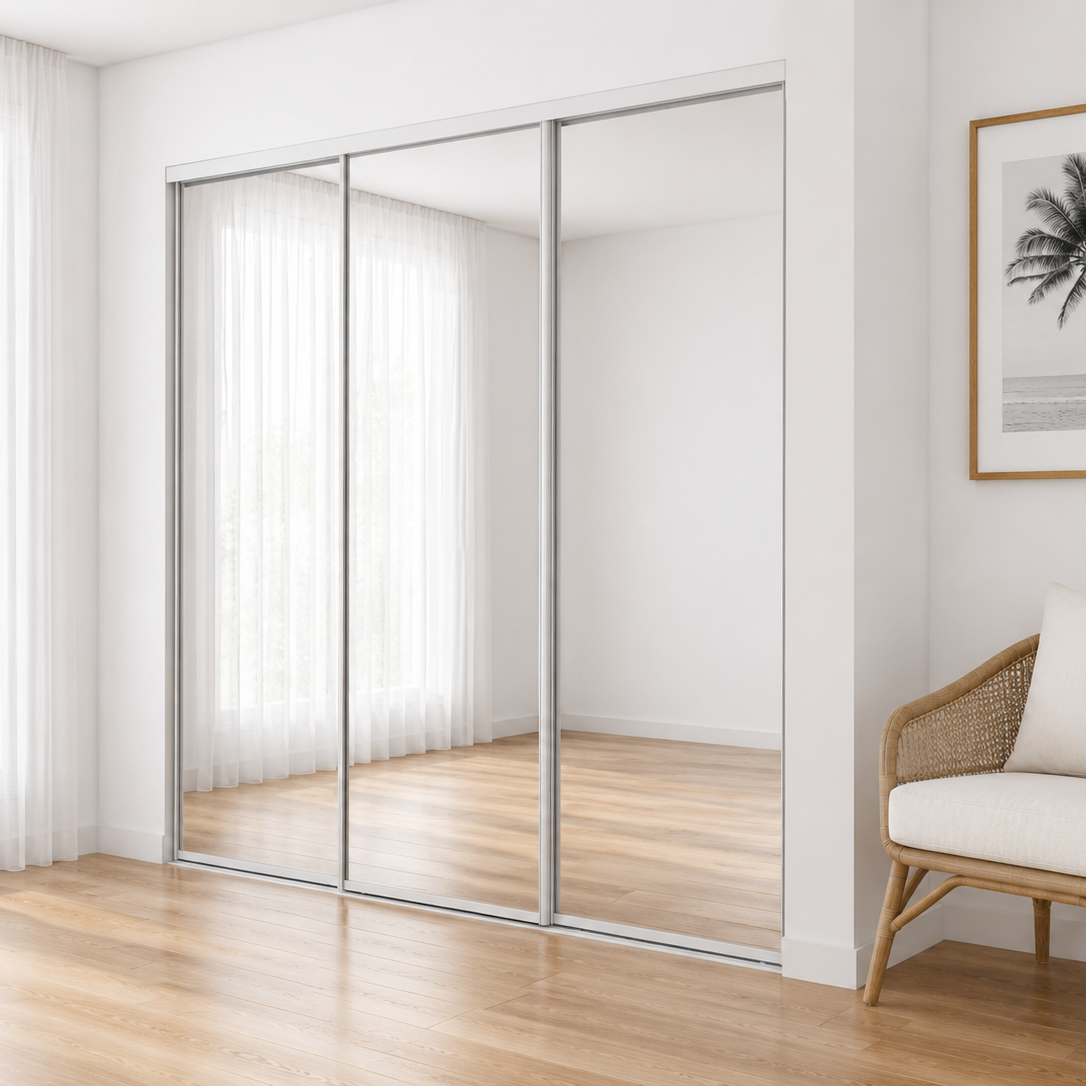 Framed sliding wardrobe doors with mirror inserts, Gold Coast