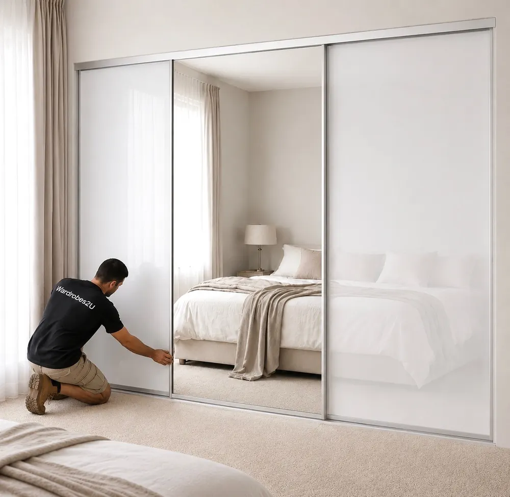 Wardrobes2U custom sliding wardrobe doors being fitted